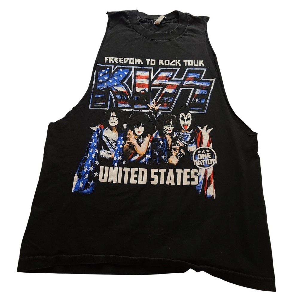 KISS Freedom To Rock Tour 2016 Muscle Tee Black Sleeveless Band Shirt Mens Small